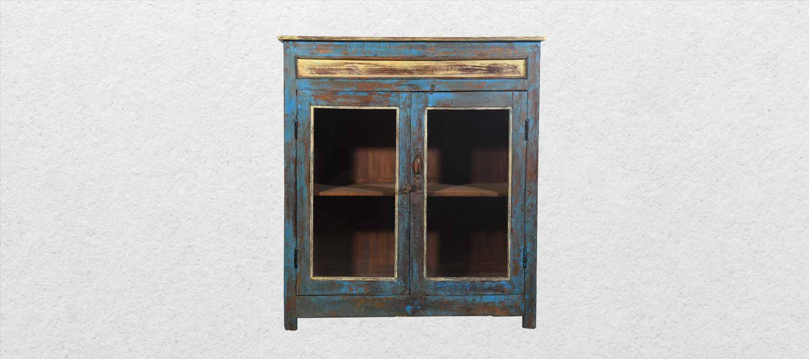 Wooden Blue Glass Almirah JSB1891