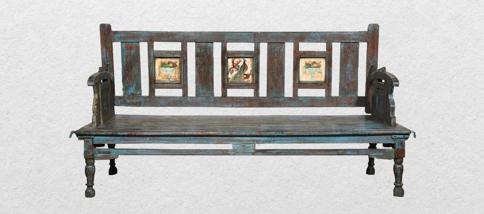 Wooden Blue Jula Bench